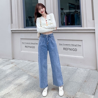 Quần Jeans Nữ Lưng Cao Ống Rộng Cá Tính