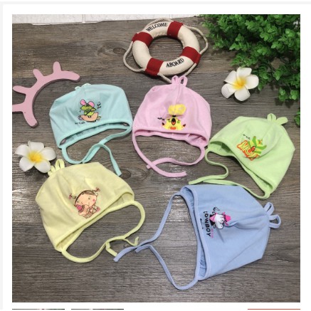 mũ đội đầu cho bé sơ sinh tư 0-6 tháng - có dây buộc