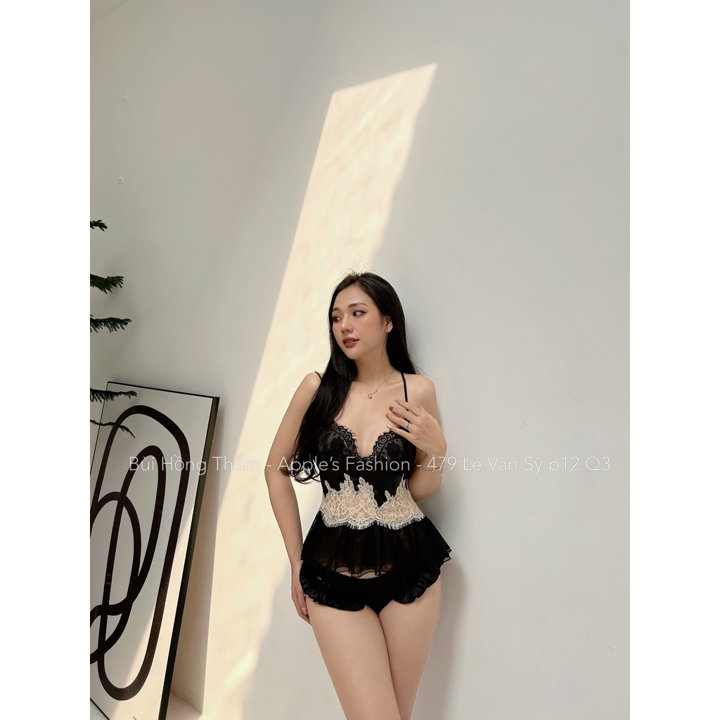 Set đùi ngủ 2 dây sexy  đen xanh