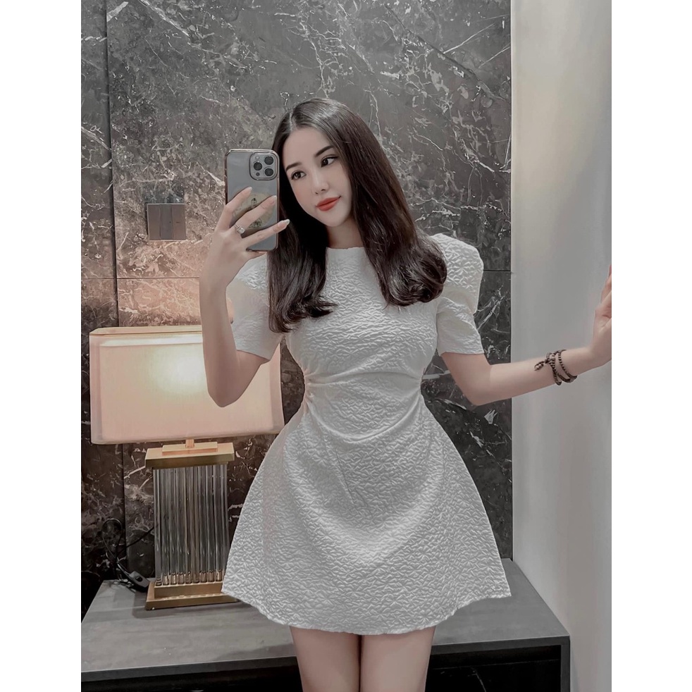 [sale 50% free ship] Đầm chữ A dáng xòe đi chơi tiệc phong cách sexy cuốn hút với thiết kế tay phồng khoét eo độc đáo