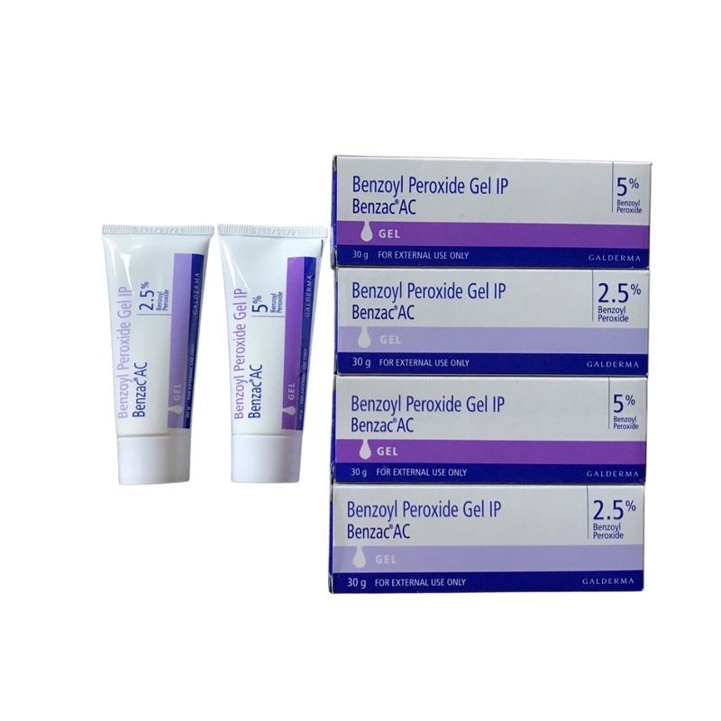 Gel chấm giảm mụn Benzac 2.5% và 5% Benzoyl Peroxide 30g