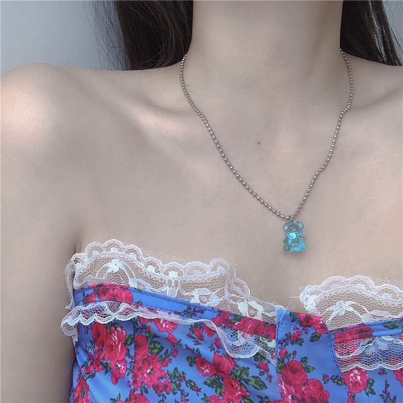 Vòng Cổ Gấu Trong Suốt 191129Dây Chuyền Chuỗi Xích Trong Suốt Họa Tiết Hoạt Hình Dễ Thương Phong Cách Hàn Quốc