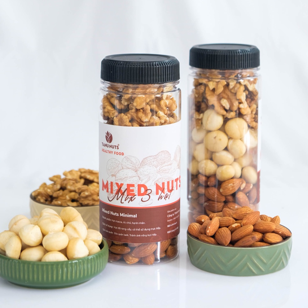 Hạt dinh dưỡng mix 3 TANU NUTS, ngũ cốc granola mix hạt mắc ca, nhân óc chó, hạnh nhân tốt cho bà bầu, bé