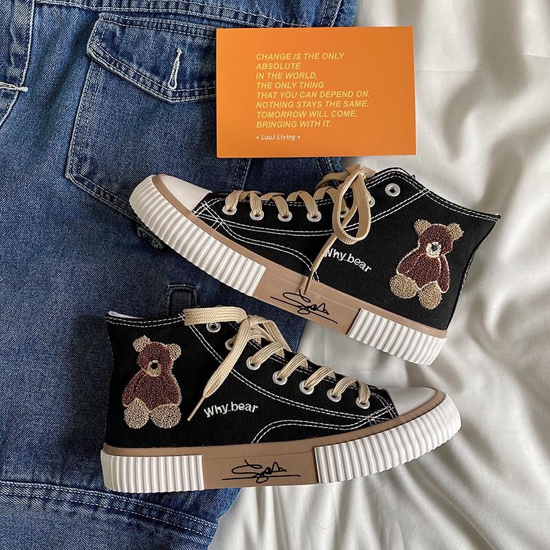Giày sneaker cổ cao nữ hình gấu dáng thể thao bata nữ ulzzang đế bằng