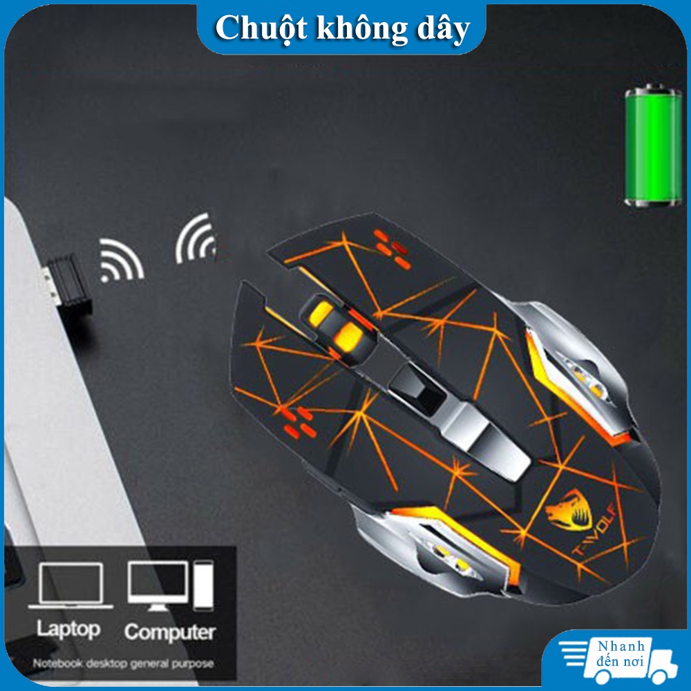 Chuột không dây gaming Led wireless T-Wolf X8 2.4GHz SIÊU NGẦU laptop Tự động đổi màu sắc chuột chơi game không dây