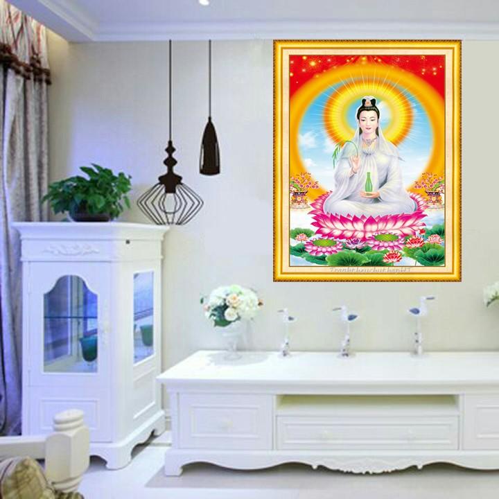 Tranh thêu phật bà KT:43x55cm,tranh chưa thêu.tặng kéo và xỏ chỉ.