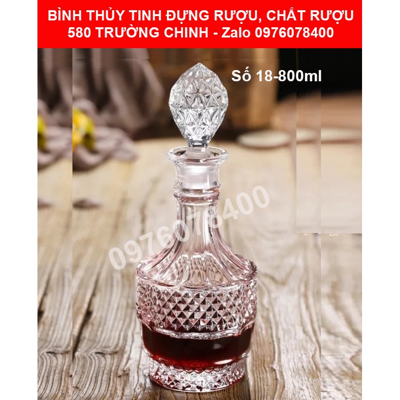Vỏ Bình Thủy Tinh Đựng Rượu 800ml, Bình Ngâm Rượu Kiểu Pha Lê, CTT-18
