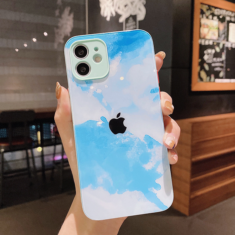 ốp điện thoại Mặt Kính Cường Lực Hình Đám Mây Cho Iphone 11 11pro 11 Pro Max 12 Mini 12 Pro Max 12 Pro