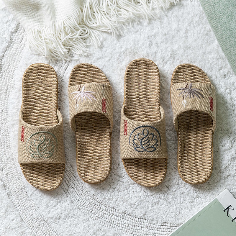 Dép Đi Trong Nhà Đế Dày Chống Trượt Bằng Vải Lanh Cotton Phong Cách Dân Tộc Cổ Điển Dành Cho Nam Nữ