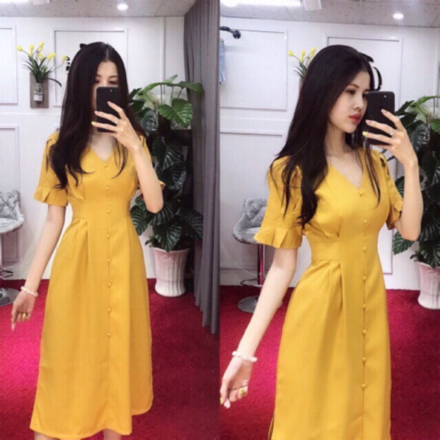 KÈM ẢNH THẬT🎈 Đầm tay phông xếp li xẻ tà