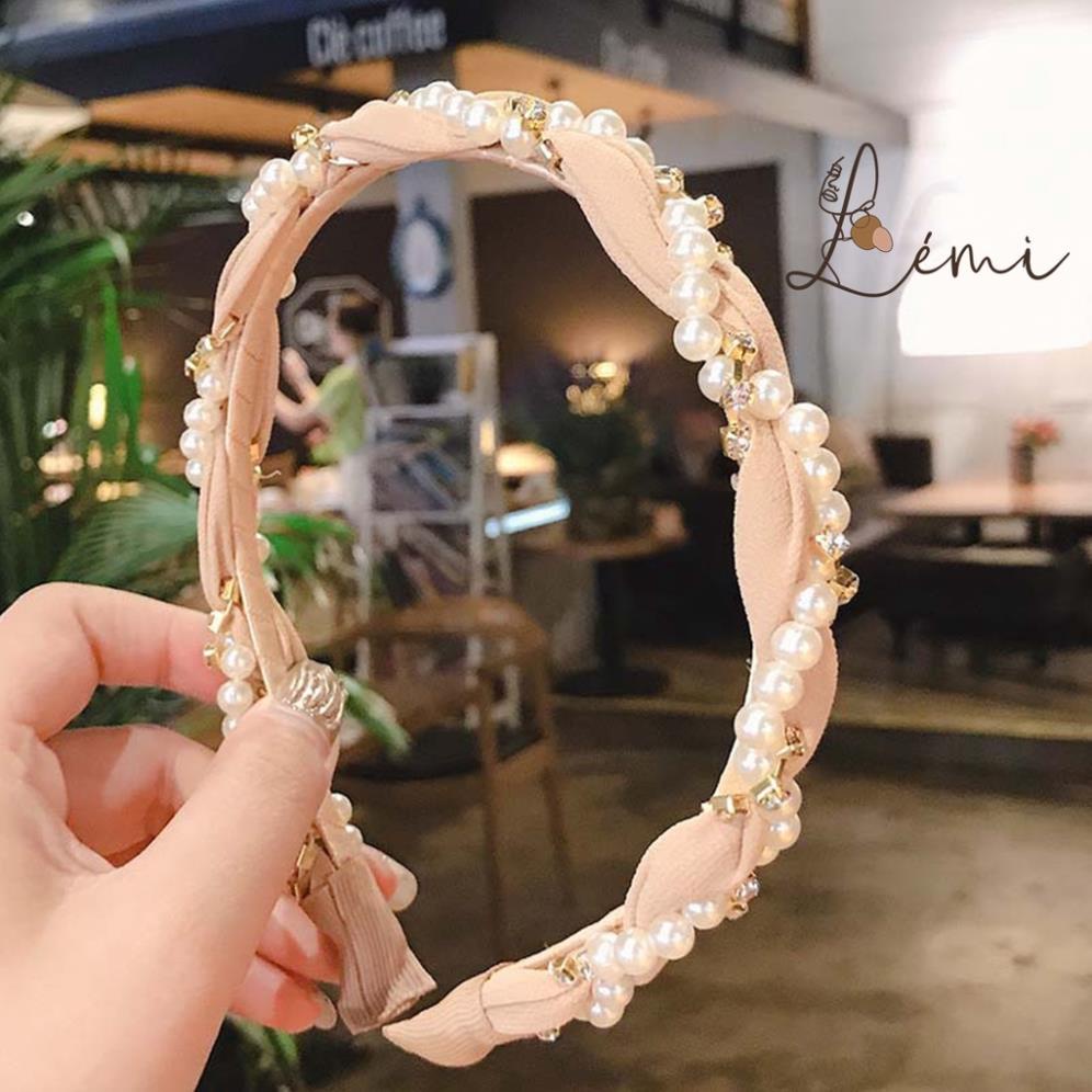 Băng đô Bờm Cài tóc đính đá và ngọc trai nhân tạo nhiều màu phong cách thời trang Hàn Quốc cho nữ, June accessories