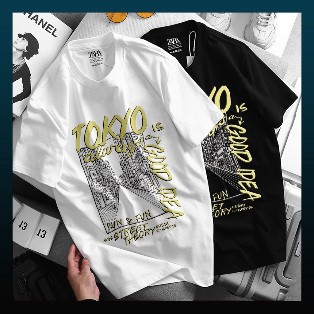 Áo Thun In Hình Tokyo Unisex From Rộng Giá Rẻ 2 Màu Trắng - Đen Mẫu 01