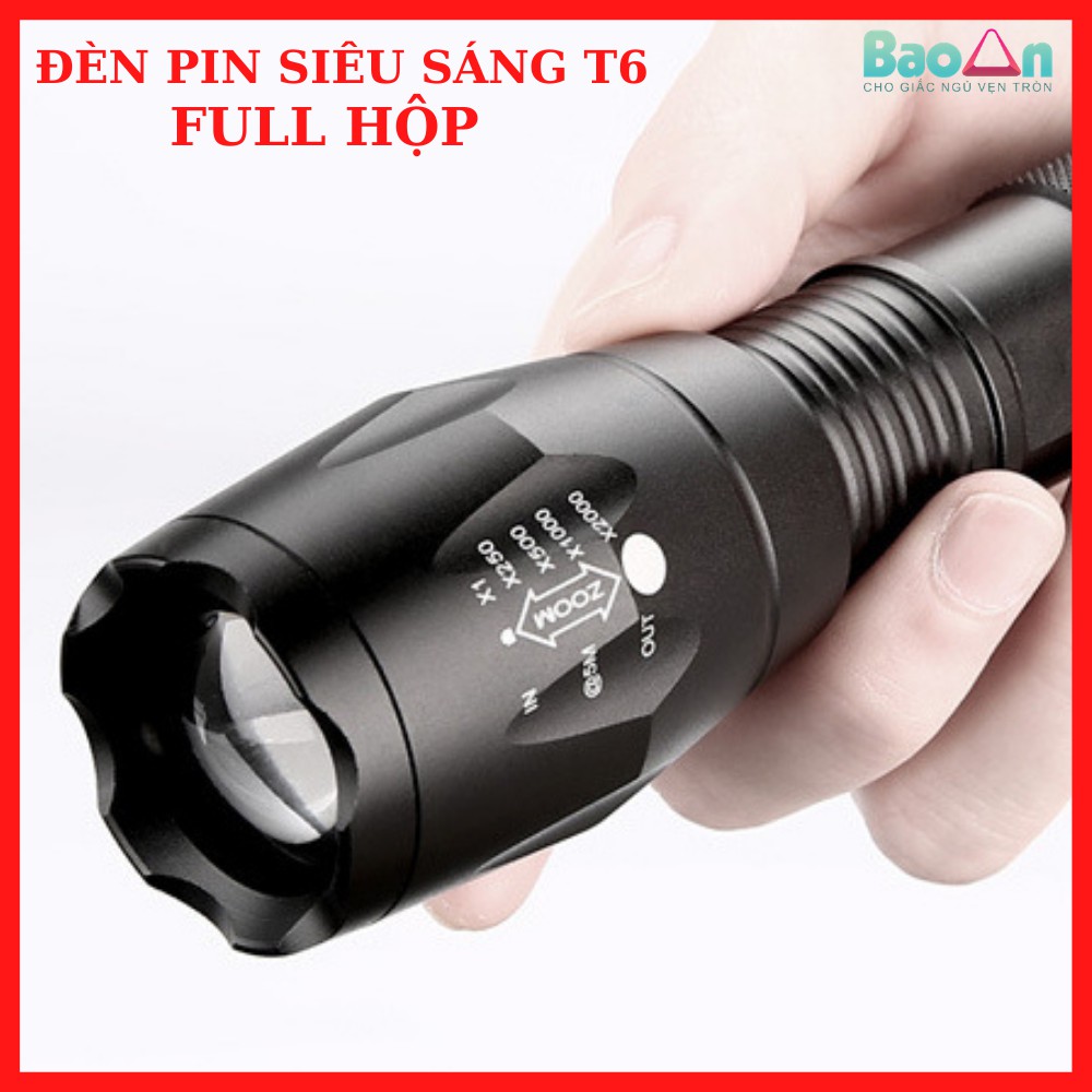 Đèn pin mini siêu sáng cầm tay bỏ túi T6 cao cấp hợp kim nhôm zoom được,đèn pin mini bỏ túi cắm trại kèm pin - DTM Store