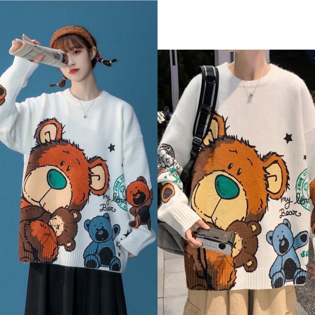Áo Len Dài Tay UniSex Form Rộng Cá Tính, Áo Len Nam Nữ Kiểu Hàn Hình Gấu Trẻ Trung Năng Động | BigBuy360 - bigbuy360.vn