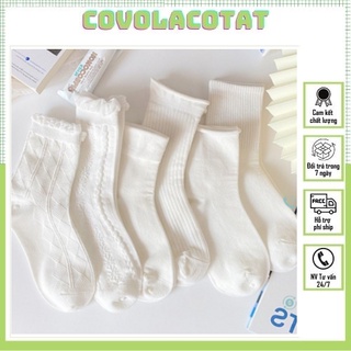 💛FREESHIP XTRA💛 Tất nữ cổ cao trắng vân ren SIÊU HOT phong cách vintage