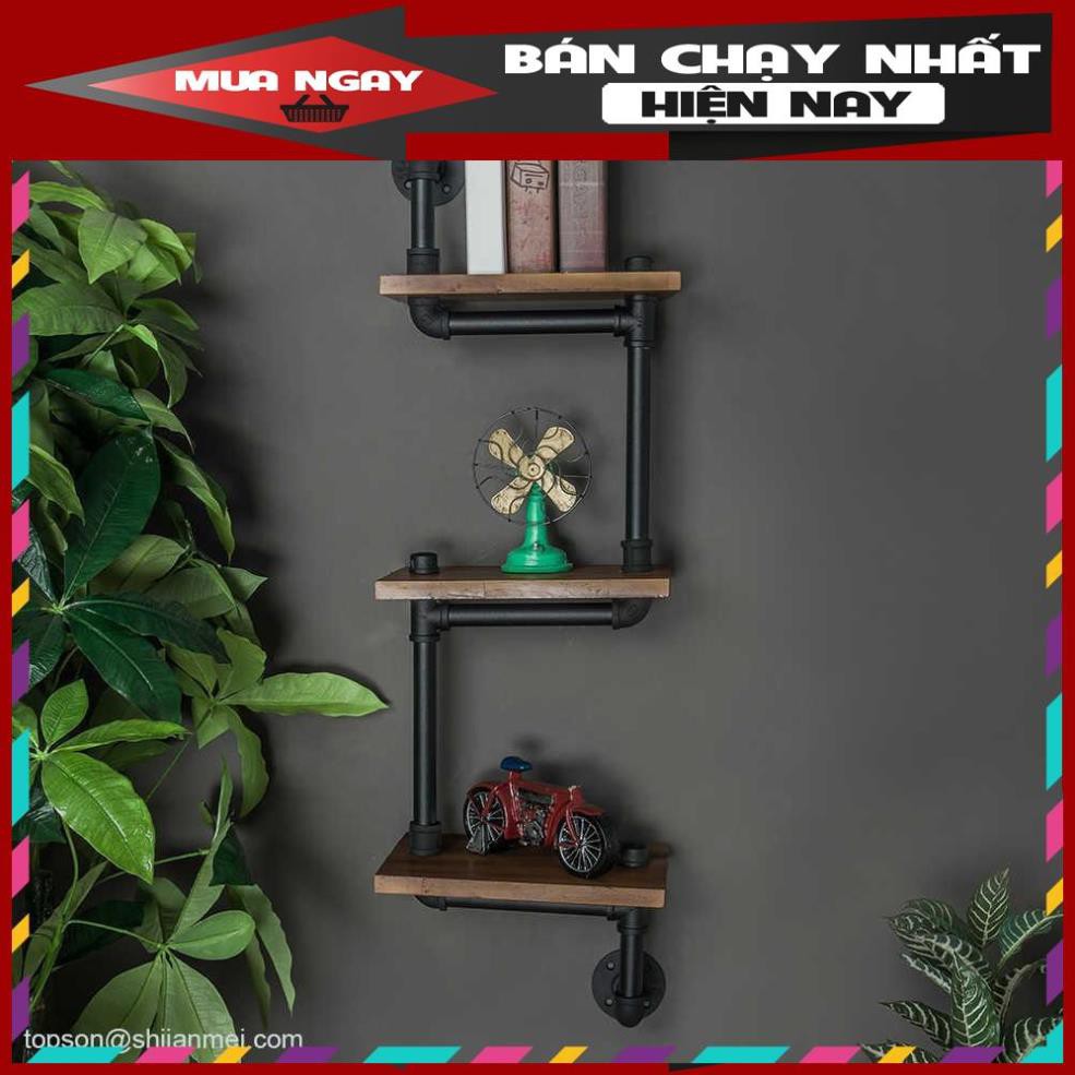 kệ treo tường gỗ 3 tầng kệ ống nước decor vintage bằng ống sắt độc lạ bền đẹp trang trí phòng khách sáng tạo