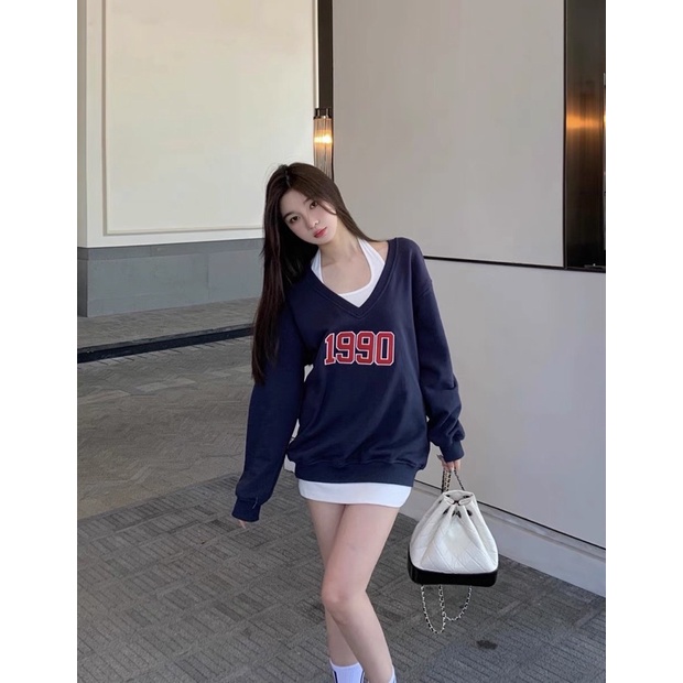 [Order]Set Áo Sweater Cổ V Form Rộng + Đầm Body Trắng Cá Tính | BigBuy360 - bigbuy360.vn