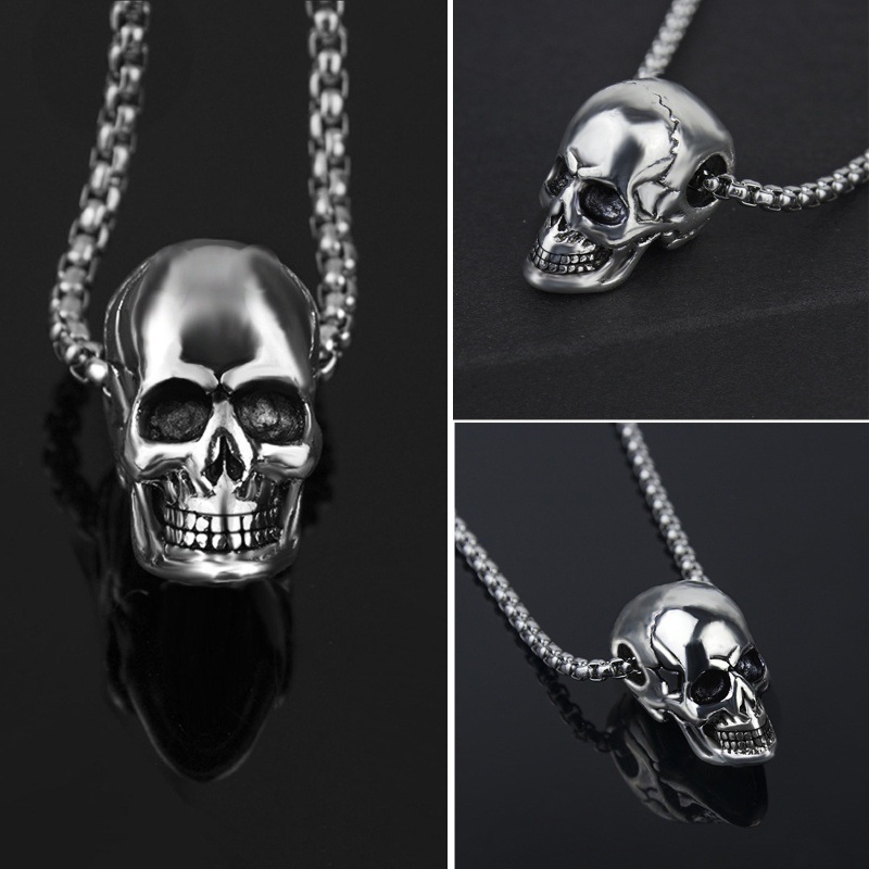 Vòng cổ Mặt Hình Đầu Lâu Bằng Thép Không Gỉ Phong Cách Gothic Punk Cho Nam