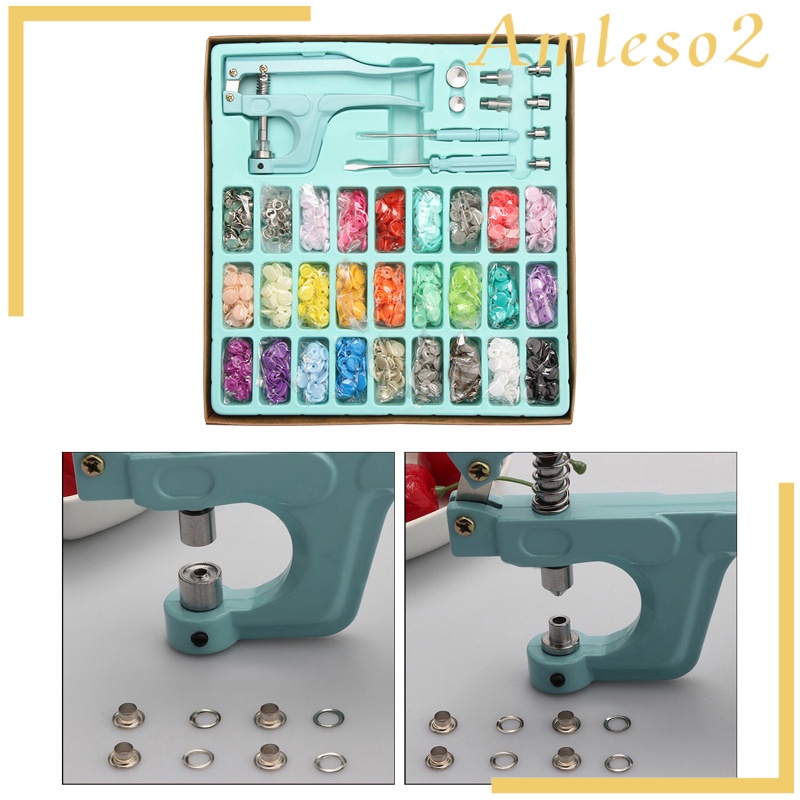 [AMLESO2]1 Set Snap Button Kit Resin Buttons Metal Buttons w/ Fastener Pliers Press Tool for Installing Clothes Bags Wallets Sewing Diaper Total 300 Buttons