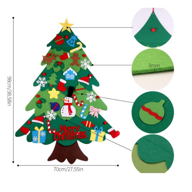 [hot trend 2021] Cây thông Noel bằng vải dạ tặng  kèm phụ kiện 42 chi tiết trang trí ( có sẵn đèn nháy)