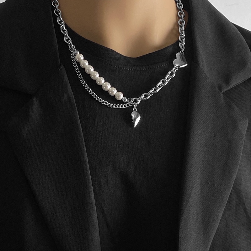 Dây chuyền hình đôi cánh trái tim đính ngọc trai thời trang hàn quốc 19a1536