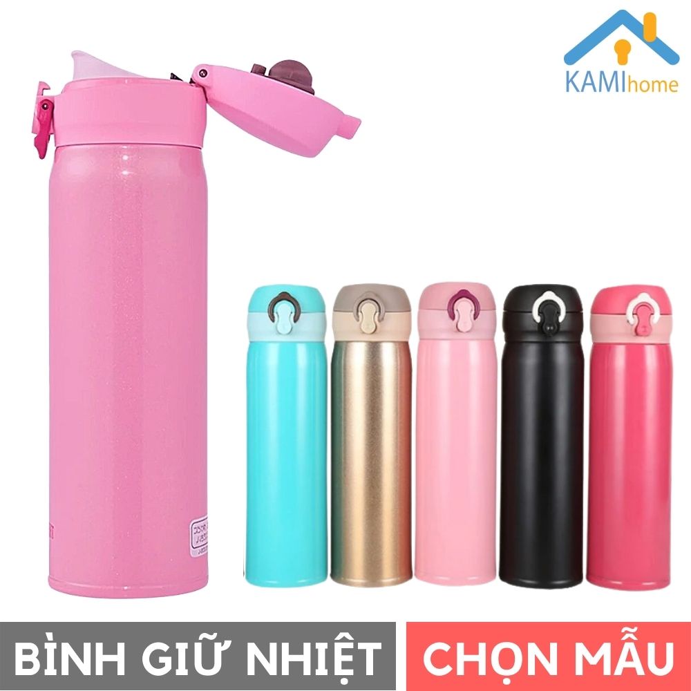 Bình nước giữ nhiệt cho bé (Có bán kèm Túi đựng) loại 450ml Nắp bật tiện lợi mã 22042