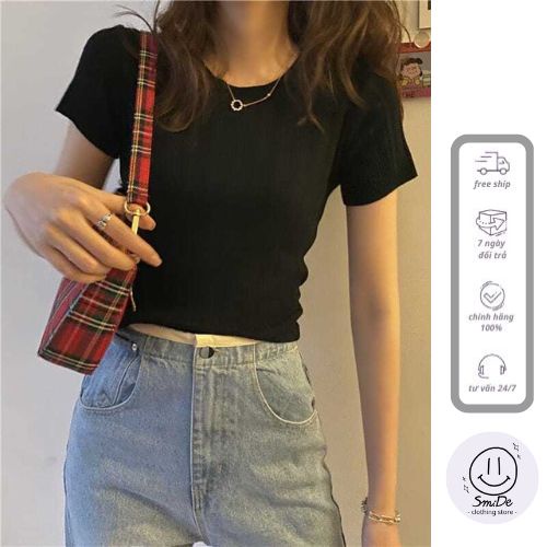 Áo Len Dệt Kim Cổ Tròn Tay Ngắn Nhiều Màu Phong Cách Đơn Giản Hàn Quốc | Smide Clothing