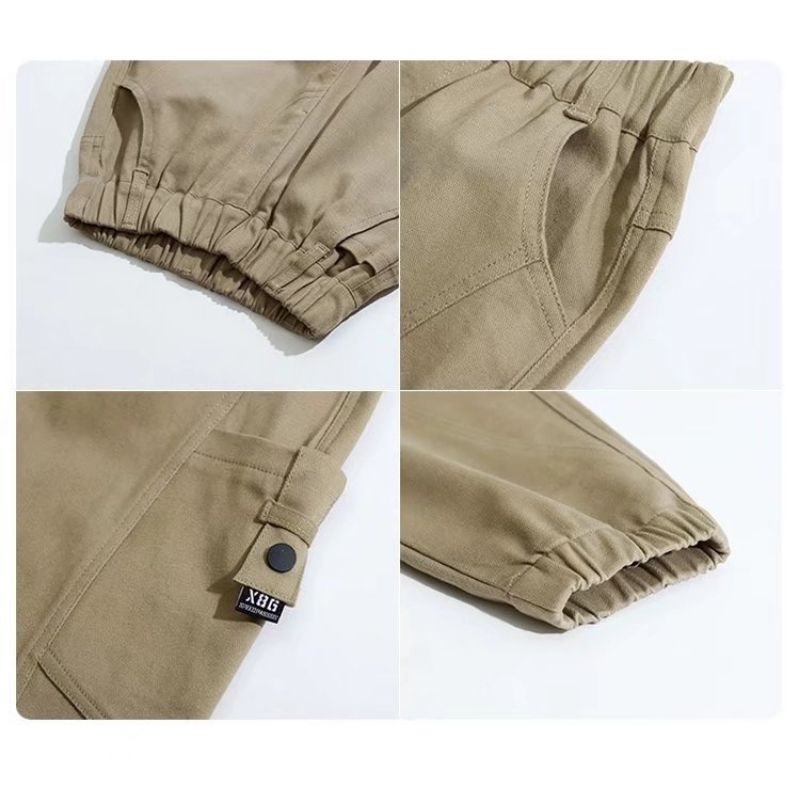 Quần dài cotton BXPB có dây thắt chống mòn dáng rộng có túi lớn cho bé trai 4-15 tuổi