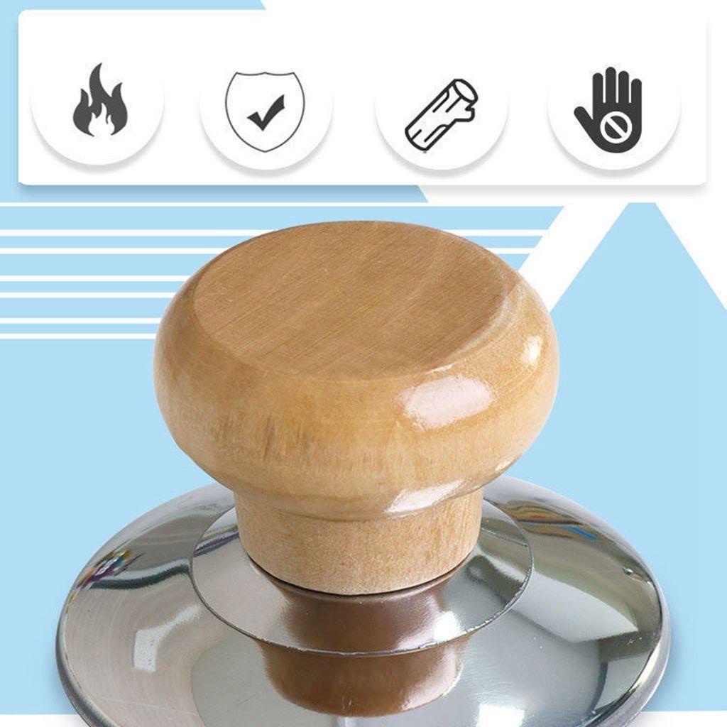 Nút Gắn Nắp Nồi Thay Thế Bằng Thép Không Gỉ Tay Cầm Bằng Gỗ Chống Bỏng Dễ Sử Dụng