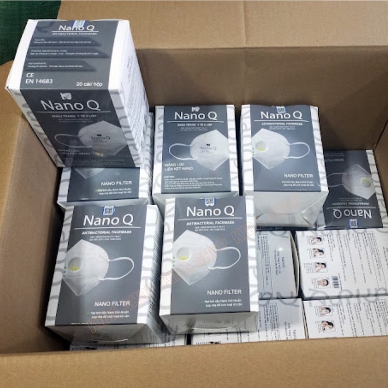 Khẩu trang y tế N95 NanoQ 5 lớp có màng lọc Nano tinh dầu (1 HỘP) kháng khuẩn ngăn bụi mịn ôm khít mặt và giặt dùng lại