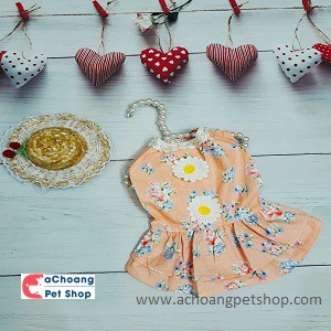 Váy cam hồng hoa nhí cho chó mèo 4kg