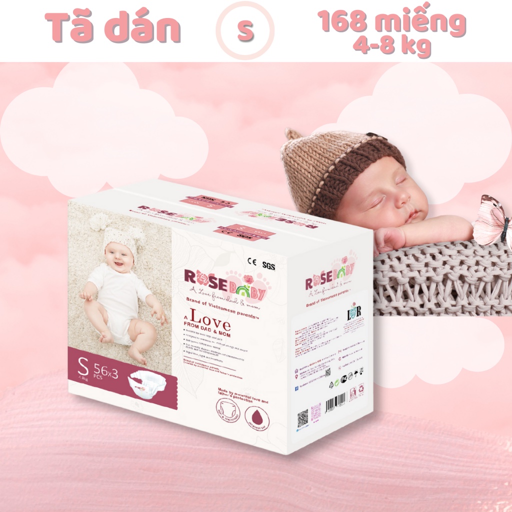 Thùng Bỉm Dán ROSE BABY Size S (168 miếng)