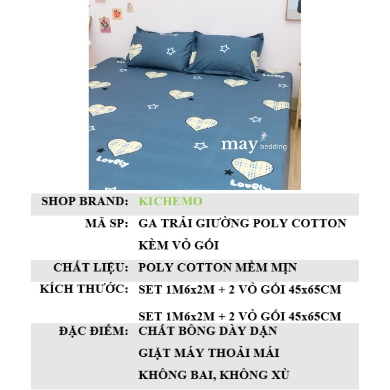 Ga trải giường m6 m8 2m poly cotton kèm vỏ gối