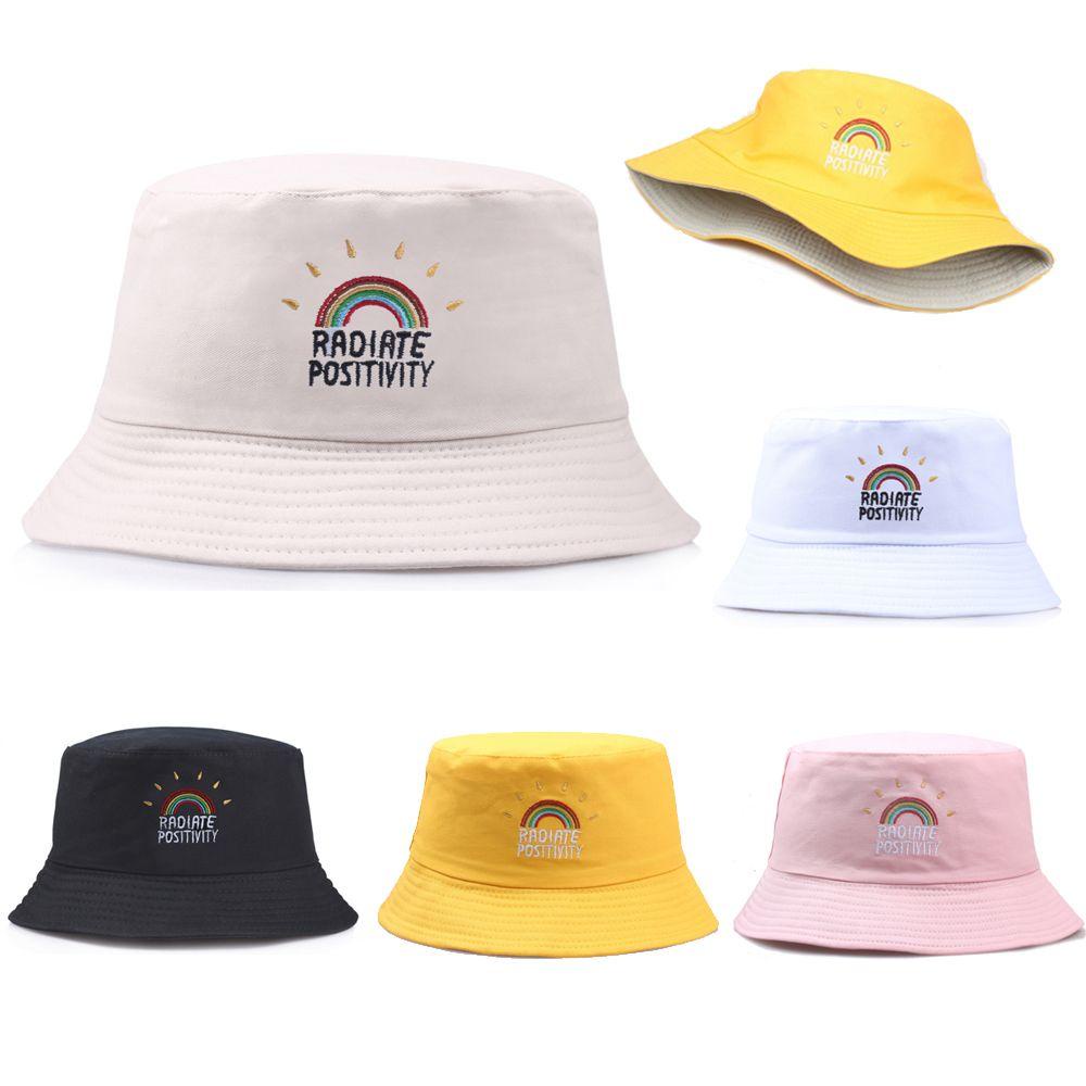 Nón Bucket Thêu Hoa Hồng Cầu Vồng Thời Trang Nữ