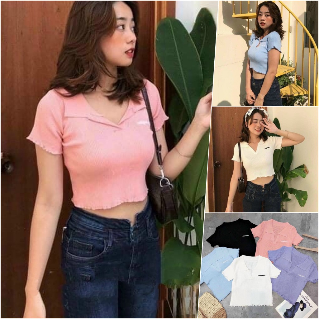 Áo thun croptop cổ bẻ