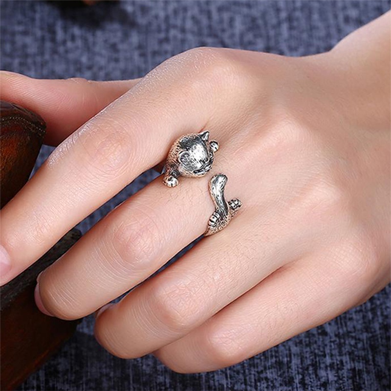 Nhẫn Hợp Kim Hình Mắt Mèo Đính Đá Pha Lê Xanh
