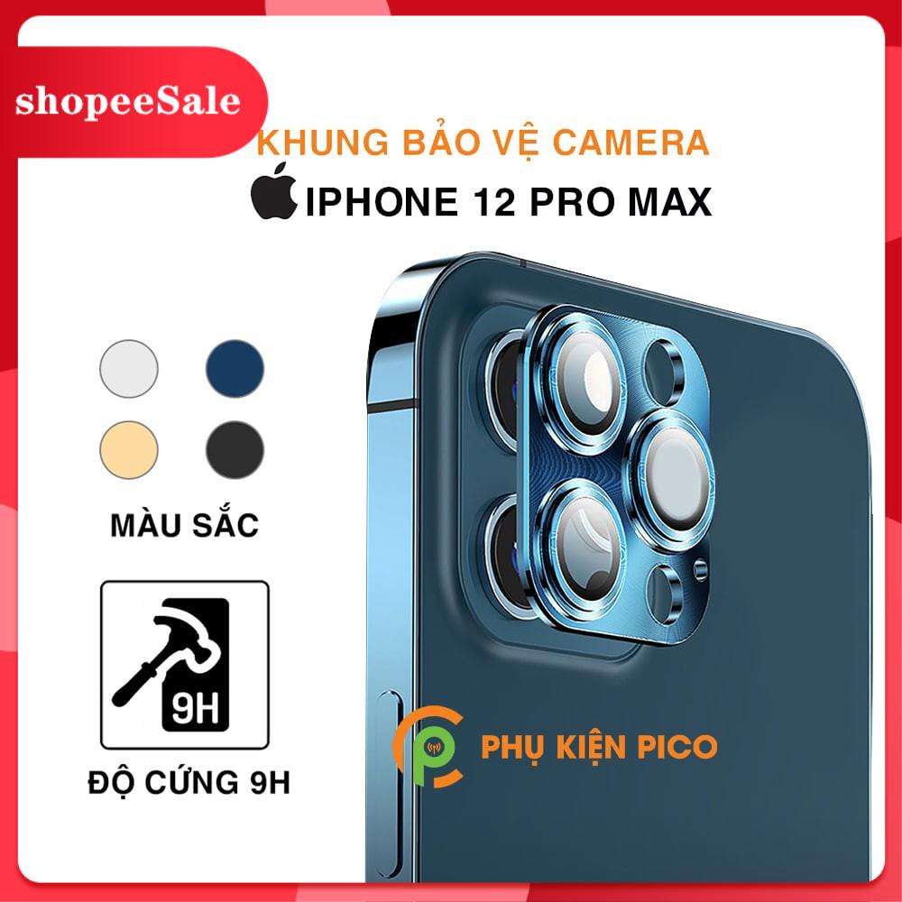 [ hot sale ] Khung nhôm bảo vệ camera Iphone 12 Pro Max kèm kính cường lực, chống trầy xước, va đập - Dán camera Iphone