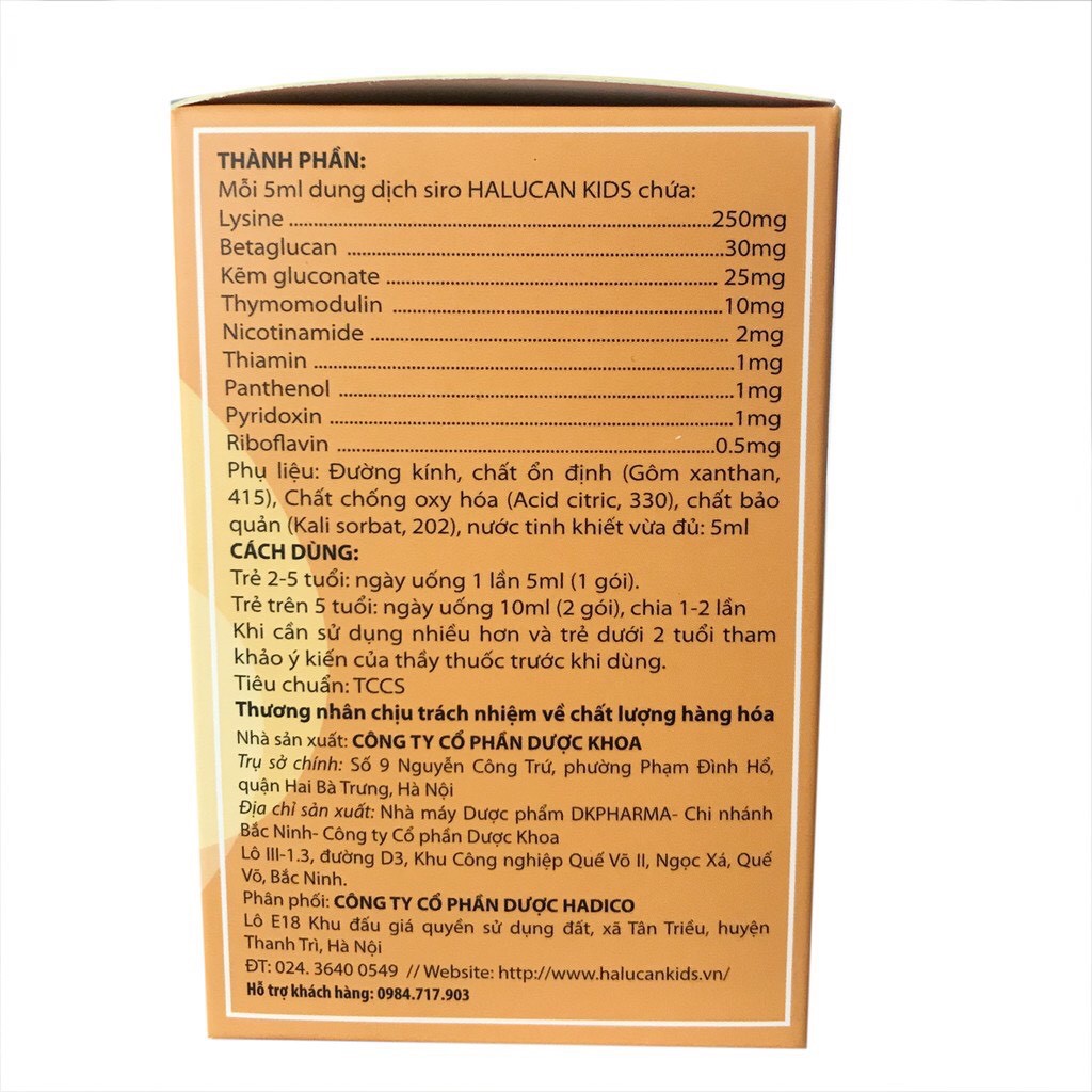 Siro HALUCAN KIDS (Hộp 15 gói 5ml) - Giúp trẻ ăn ngon, tăng cường miễn dịch | Thế Giới Skin Care