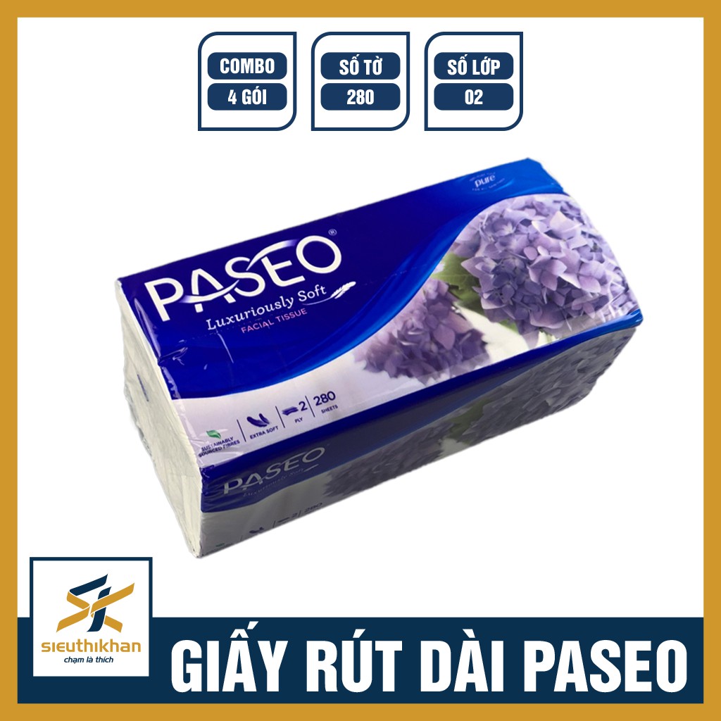 Combo 4 gói giấy rút dài Paseo 280 tờ, 2 lớp