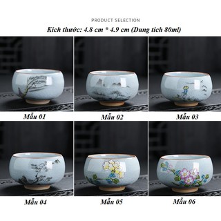 Chén Sứ Cảnh Đức Men Rạn Họa Tiết Vẽ tay