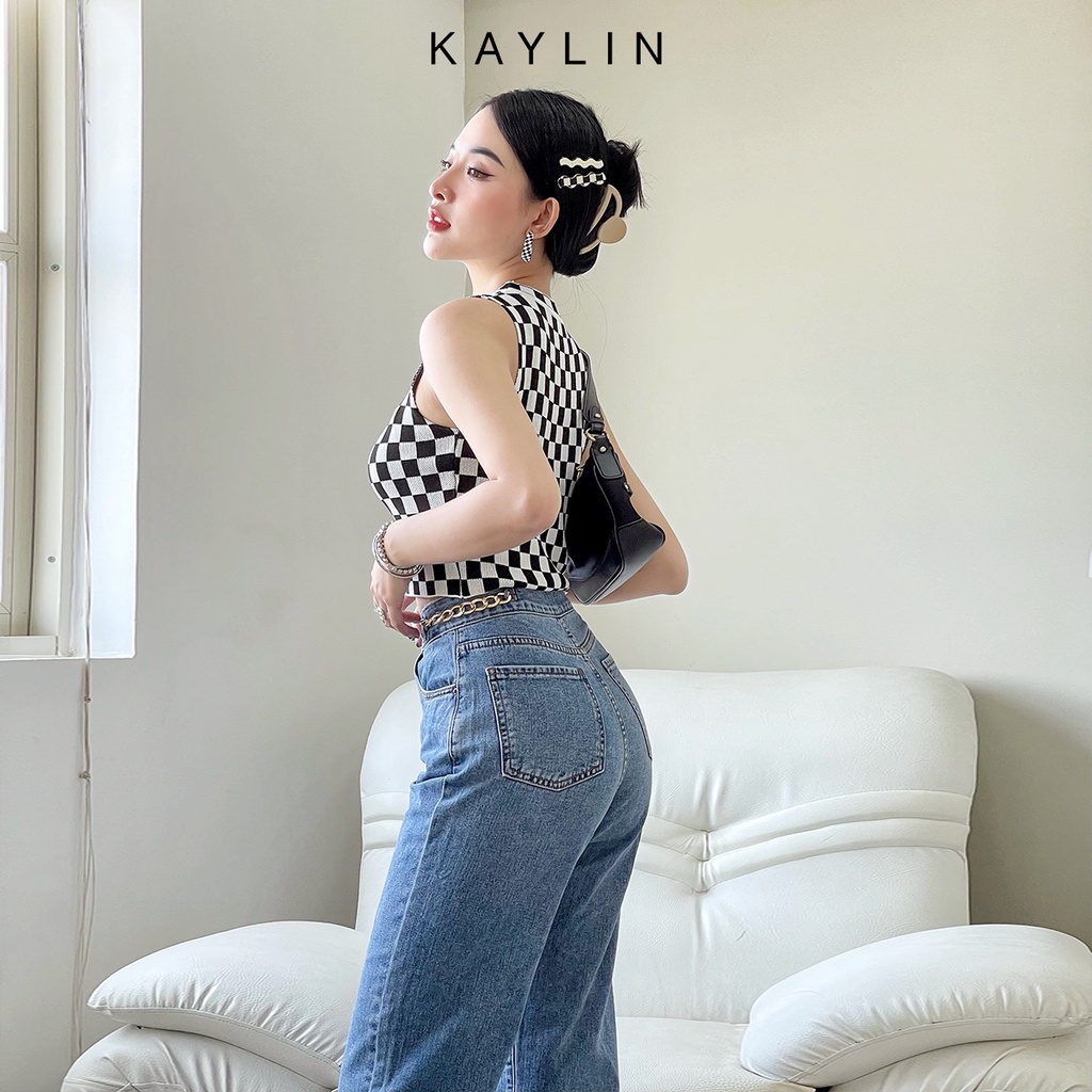 Quần jean nữ dáng suông phối xích vàng KAYLIN - N1688