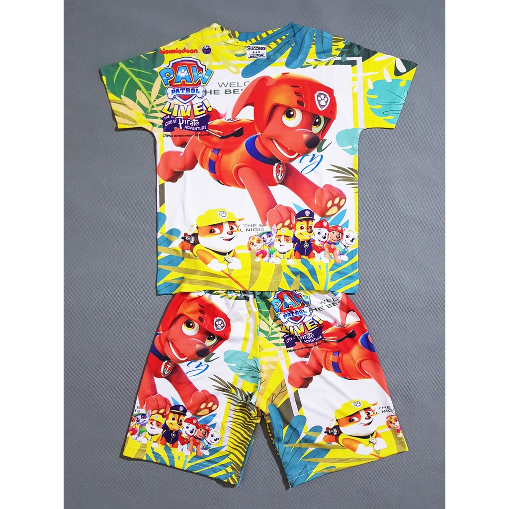 Bộ thun cotton lạnh in 3d paw patrol biệt đội chó cứu hộ cho bé trai