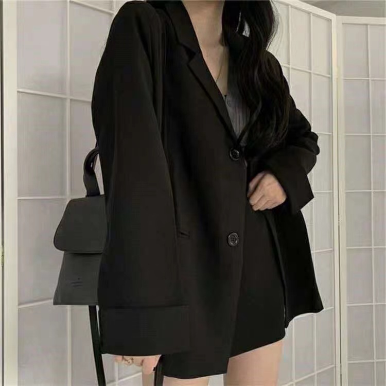 Xiaozhainv Áo khoác blazer dáng rộng tay dài màu đen phong cách Hàn Quốc cá tính thời trang cho nữ | BigBuy360 - bigbuy360.vn