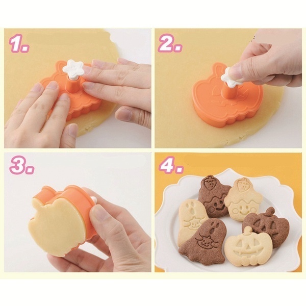 Set 4 Khuôn Làm Bánh Quy Phong Cách Halloween 3D Độc Đáo