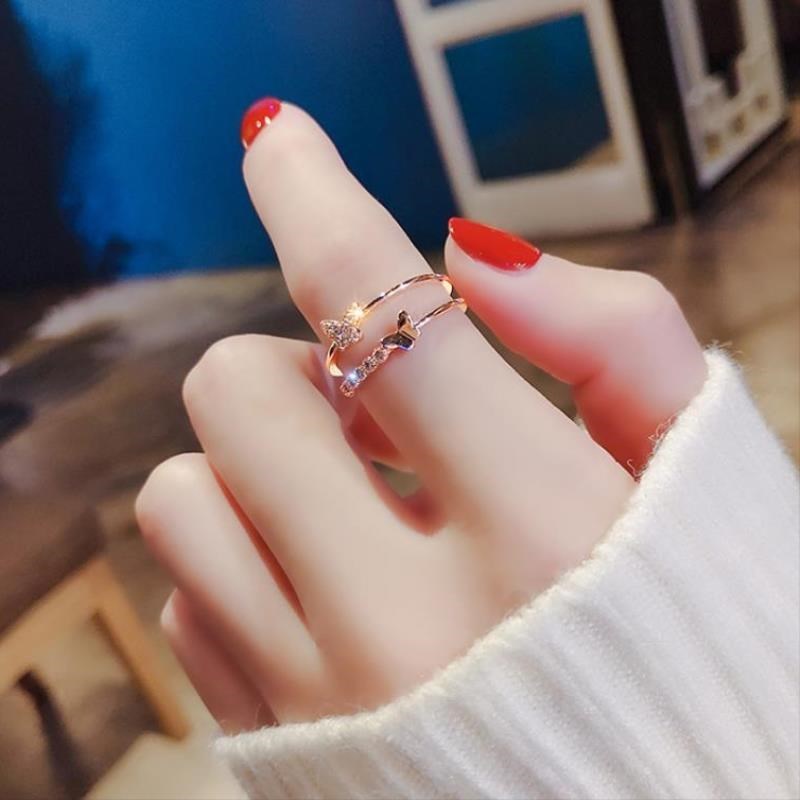 Nhẫn hở mạ bạc hình bướm đính đá zircon có thể điều chỉnh kích thước thời trang
