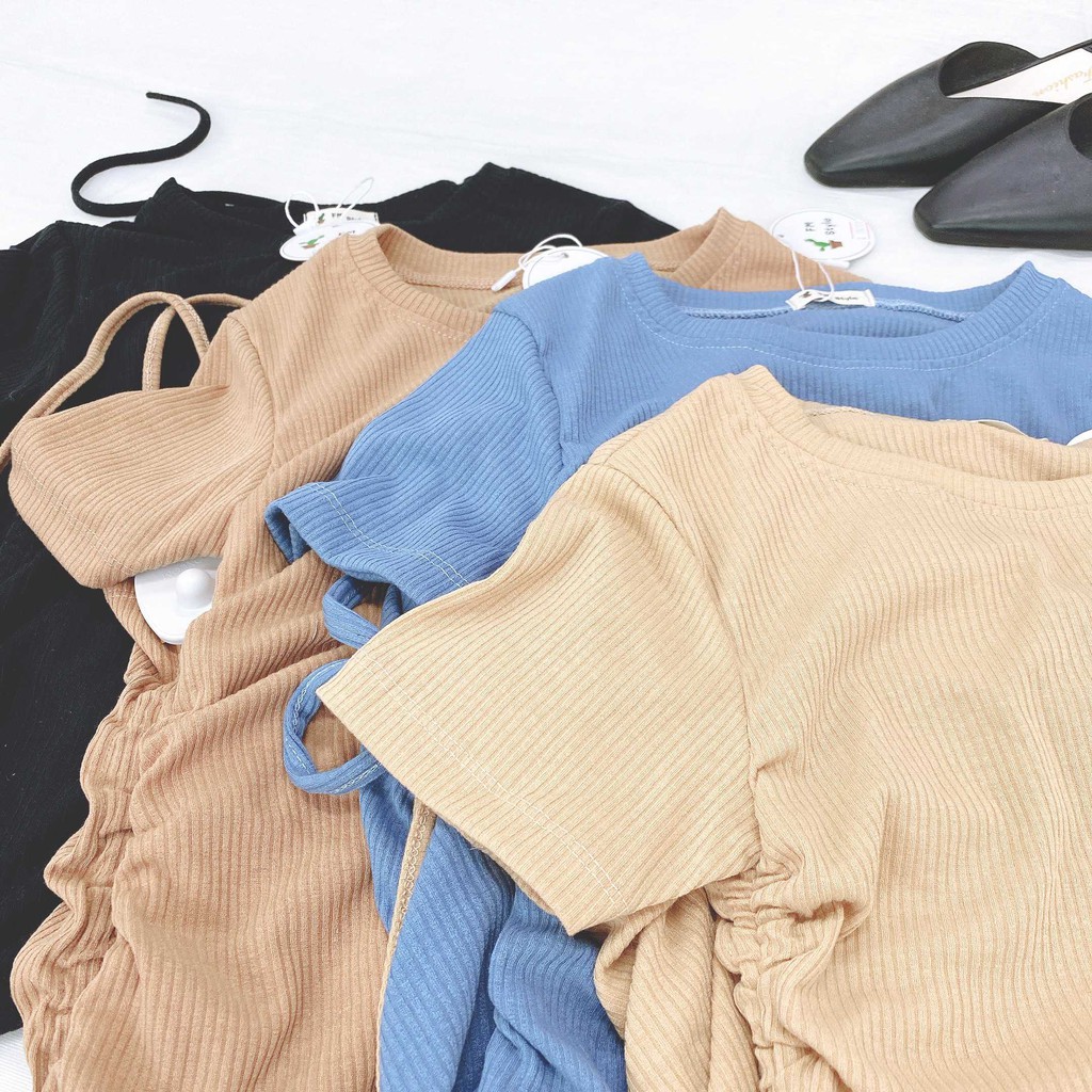 Đầm gân tay ngắn VM STYLE body váy rút dây 22VD03T370903 | BigBuy360 - bigbuy360.vn