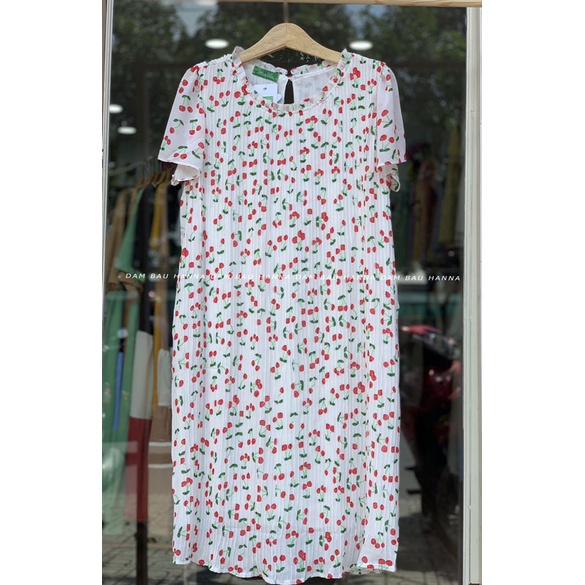 [HANNA] Đầm bầu công sở dập ly voan hoa dễ thương cho mẹ trẻ size 75kg vải mềm mát không nhăn phù hợp đi làm đi chơi