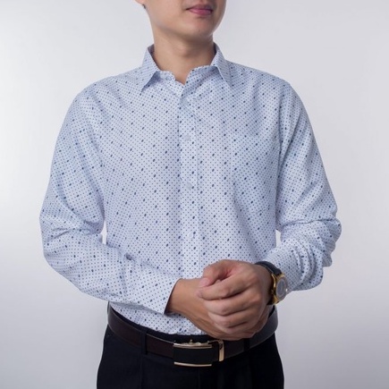 Áo Sơ Mi Nam Công Sở Trung Niên Thương Hiệu Anton Dài Tay Trắng Họa Tiết Chấm Bi Vải Cotton Co Giãn, Thấm Hút - Y302