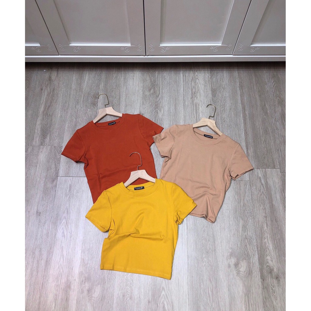 ÁO THUN CROPTOP TRƠN ÔM BODY - CỔ TRÒN