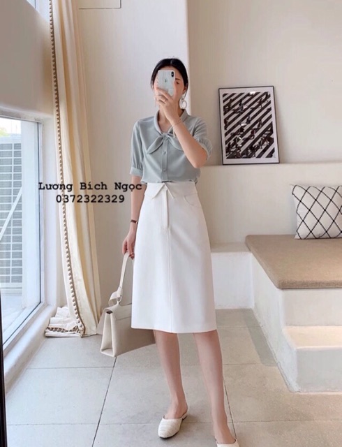 Chân váy chữ A công sở qua gối có túi thời trang | BigBuy360 - bigbuy360.vn